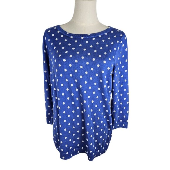 Talbots Sweater Petite Medium Blue & White Polka Dot Classic - Picture 1 of 7